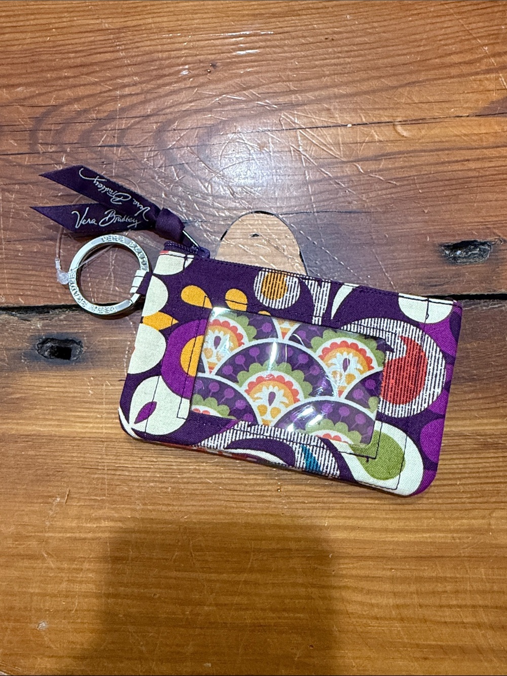 Vera Bradley Purple Plum Crazy Quick Swipe ID wallet with key ring